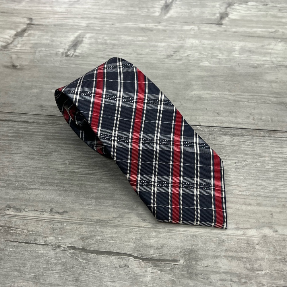Roberta Di Camerino Navy, Red & White Plaid Silk Tie